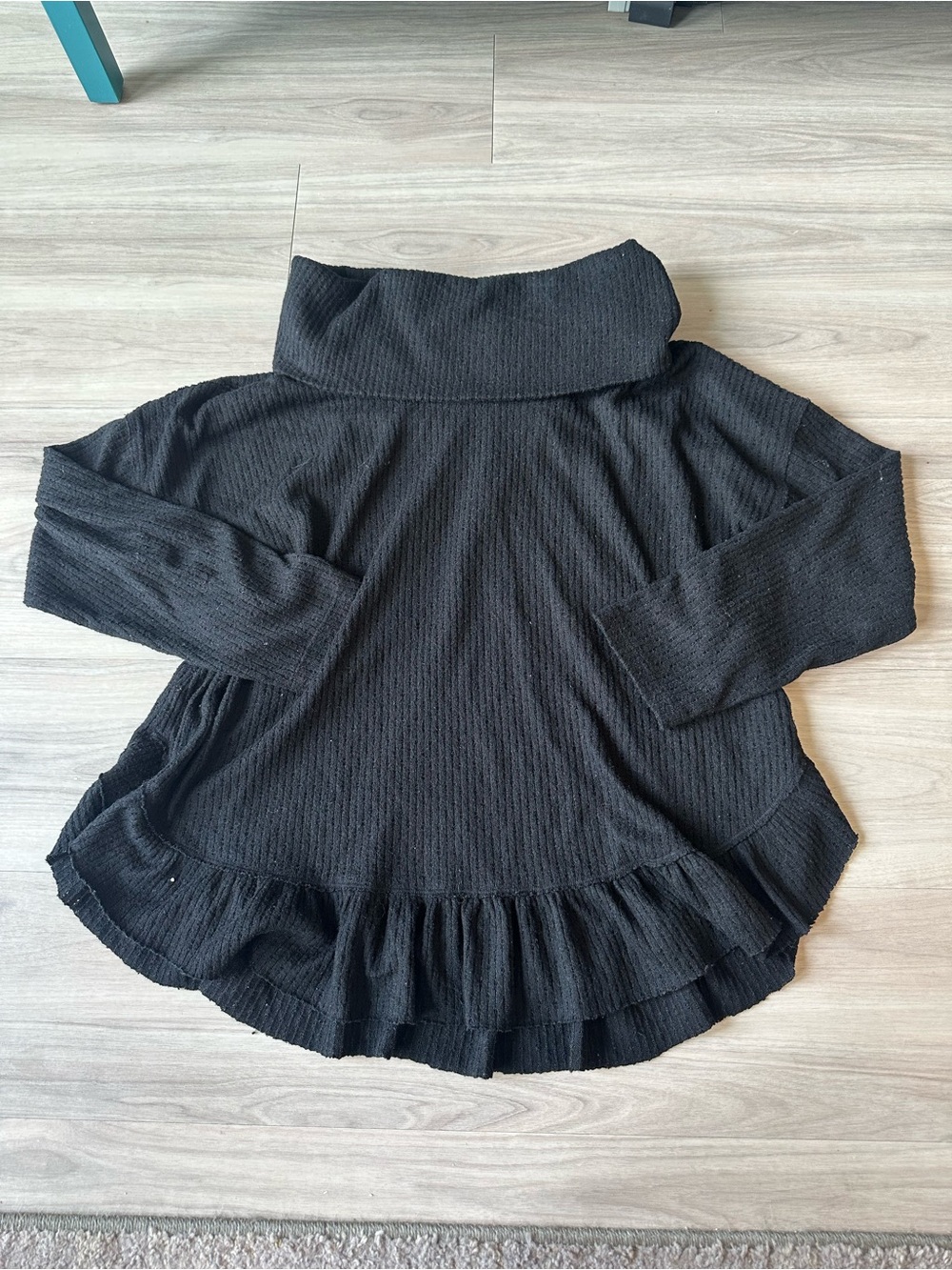 MAEVE Anthropologie Size L Addie Ruffled Hacci Pullover Cowl neck Sweater Black